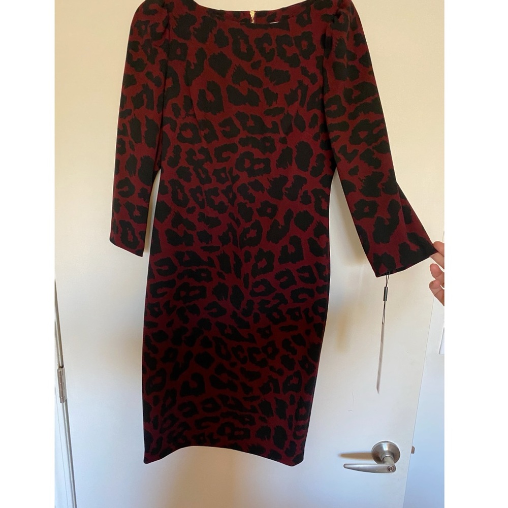 NWT Calvin Klein Leopard Puff Shoulder Sheath